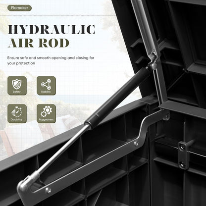 Flamaker Resin Deck Box 120 Gallon Waterproof Large Outdoor Indoor Storage Box Imitation Wood Resin for Patio Furniture Garden Tools and Pool (Black)