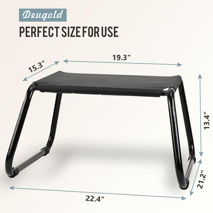 Outdoor Ottomans,Patio Foot Rest Portable Side Table Solid Steel Frame Small Seat All Weather Footrest for Indoor Outdoor Use 2 Pieces Black