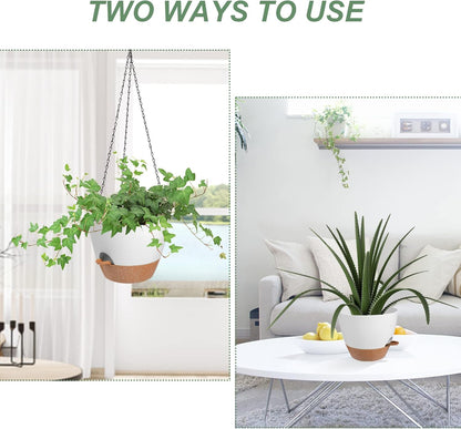 Hanging Planters for Indoor Outdoor Plants, 2 Pack Self Watering Hanging Pot with Drainage Holes & Removable Tray (White, 10'')