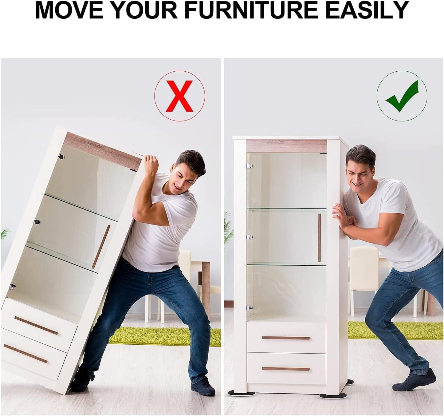 Ezprotekt 8 Pack Large Furniture Movers Sliders for Carpet, 9 1/2" x 5 3/4" Reusable Oval Furniture Moving Pads for Heavy Bed Sofa Fridge Couch Cabinet, Move Items Quickly and Easily (Black)