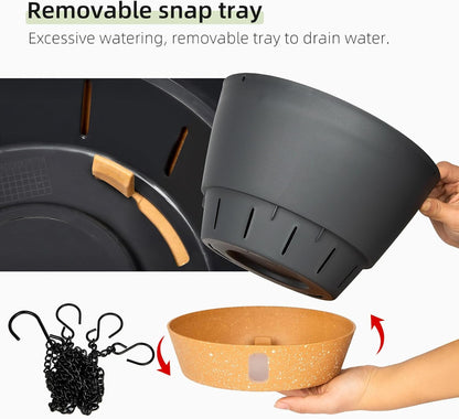 QCQHDU 2 Pack Hanging Planters for Indoor Outdoor Plants, 10 Inch Hanging Baskets Flower Pots with Reservoir Tray & Visible Water-Level