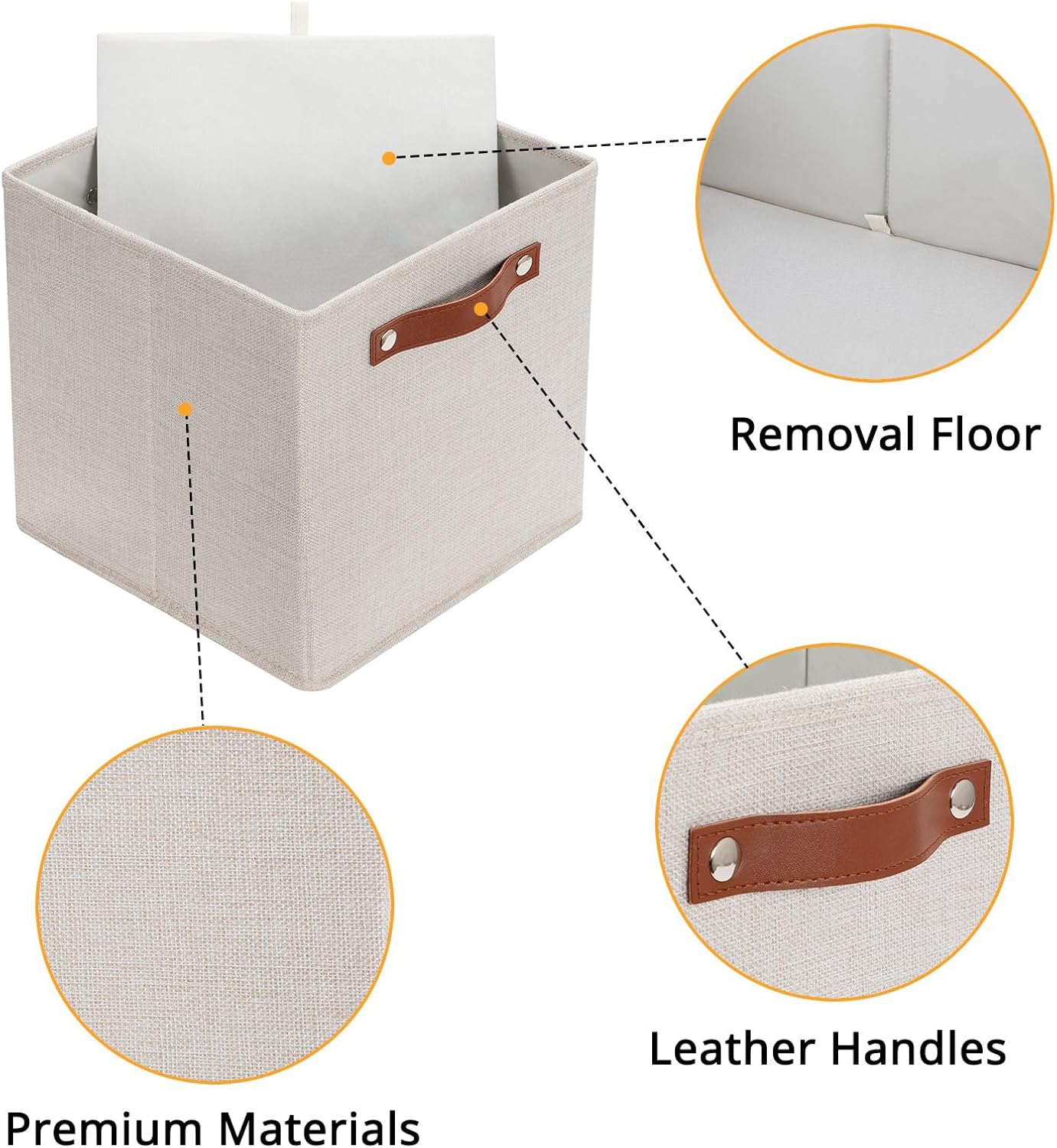 HNZIGE Fabric Storage Cubes Set of 4,12 x 12 Storage Baskets,Cloth Storage Bins for Organizing with Handles,Closet Baskets for Organizing Home Nursery(Gream)