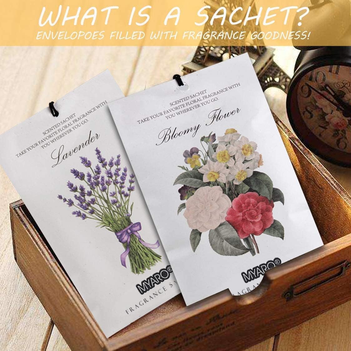 MYARO 12 Packs Scented Sachets for Drawer and Closet, Long-Lasting Potpourri Bags Closet Air Freshener Home Fragrance Sachet 3 Scents Options- Lavender, Bloomy Flower, Gardenia