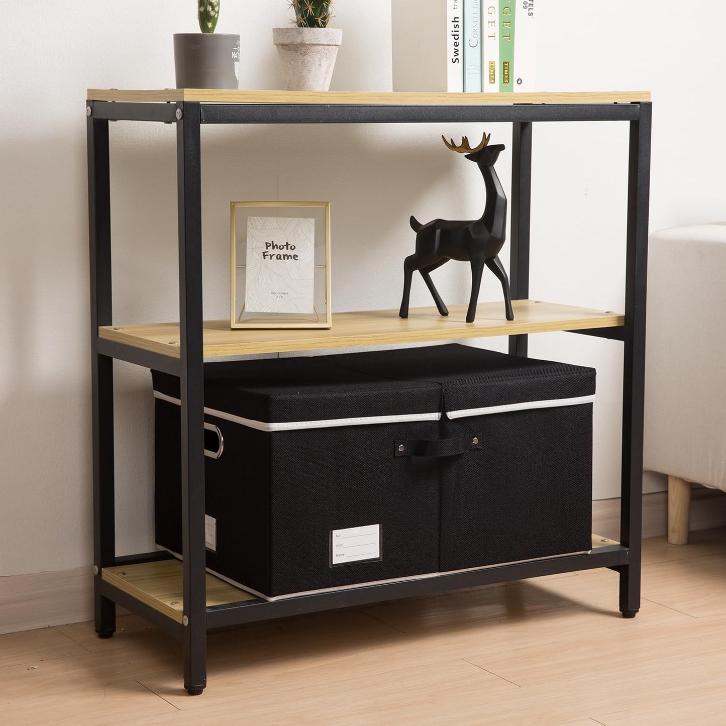 PRANDOM Storage Boxes with Lids [3-Pack] Fabric Collapsible Storage Bins Organizer Containers Baskets Cube with Cover for Home Bedroom Closet Office Nursery Black（23.4X15.9X11.5