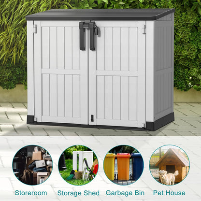 Vixzen 233 Gallon Larger Outdoor Deck Box,Lockable Resin Waterproof Storage Box,UV Resistant,Weather Resistance,Outside Storage Bin for Gardening Tools,Pool Supplies, Black and White