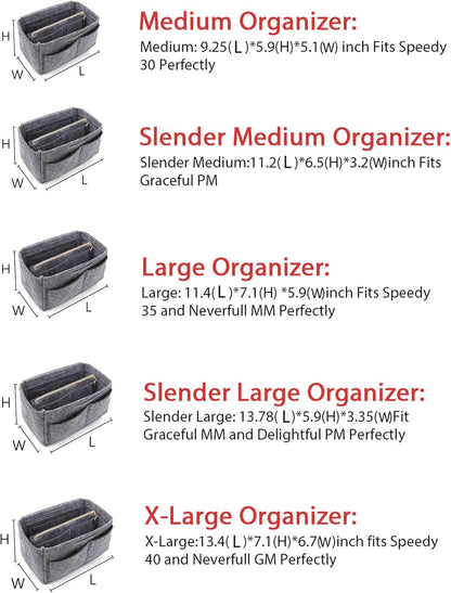 LEXSION Felt Purse Bag Organizer Insert with zipper Bag Tote Shaper Fit Speedy Neverful PM MM