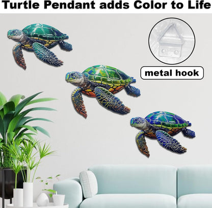 John's Studio 3Pcs Metal Turtle Sea Wall Decor Outdoor Garden Hanging Art Sculptures Home Ocean Theme Decorations for Kitchen Bathroom and Pool
