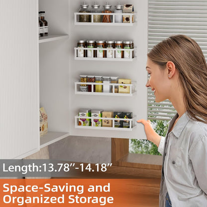 Spice Rack Wall Mounted, 4 Pack Pantry Door Organizer & Hanging Storage Baskets Organizer Wall Mount, Large Capacity Metal Spice Shelf for Kitchen Cabinet, Bathroom, Shower, Home Decor