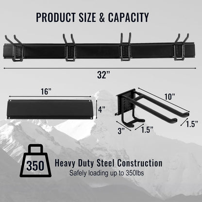 Wall Mount Tool Storage Rack, Heavy Duty Garage Storage Tool Organizer, Garden Tool Wall Hooks and Hangers, Hold Up to 350lbs (Black 6pcs)