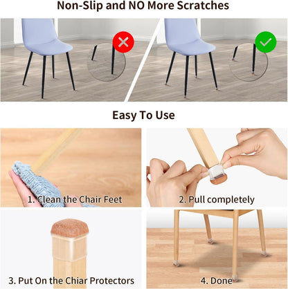 Ezprotekt 24 Pcs Small Clear Square Chair Leg Floor Protectors for Hardwood Floors, Silicone Felt Furniture Pads, Table Chair Leg Cups Covers, Bar Stool Leg Protectors Caps (S Fit: 3/5" to 7/10")
