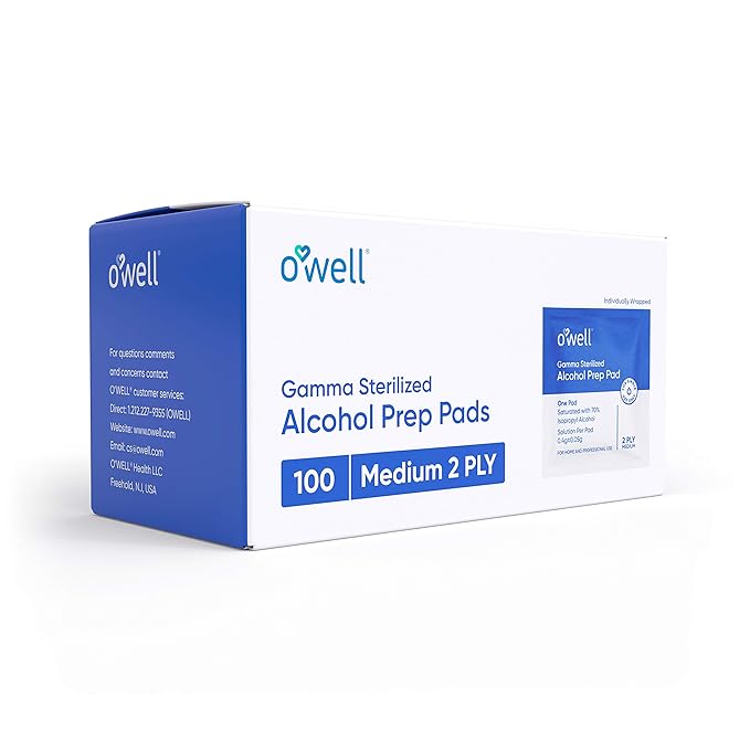 OWELL Prep Pads - 2000 Individually Wrapped Sterile Alcohol Wipes, Medium 2-Ply Antiseptic Wipes for Disinfecting Skin, First Aid Kit Alcohol Swabs (20 boxes of 100ct)
