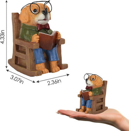 Solar Garden Decor Statues Dog Figurines Mini Fairy Garden Accessories Outdoor Lights,Garden Art Patio Porch Balcony Yard Home Lawn Ornaments,Mothers Day Birthdays Gifts for Mom Grandma