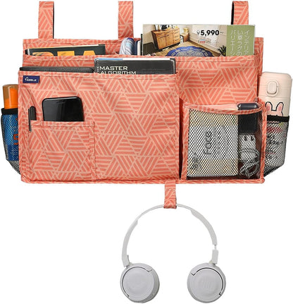 Surblue Bedside Caddy Hanging Organizer Storage Bag Pocket for Bunk, Hospital, College Dorm Rooms, Baby Bed Rails, Camp (8 Pockets), Orange Plaid