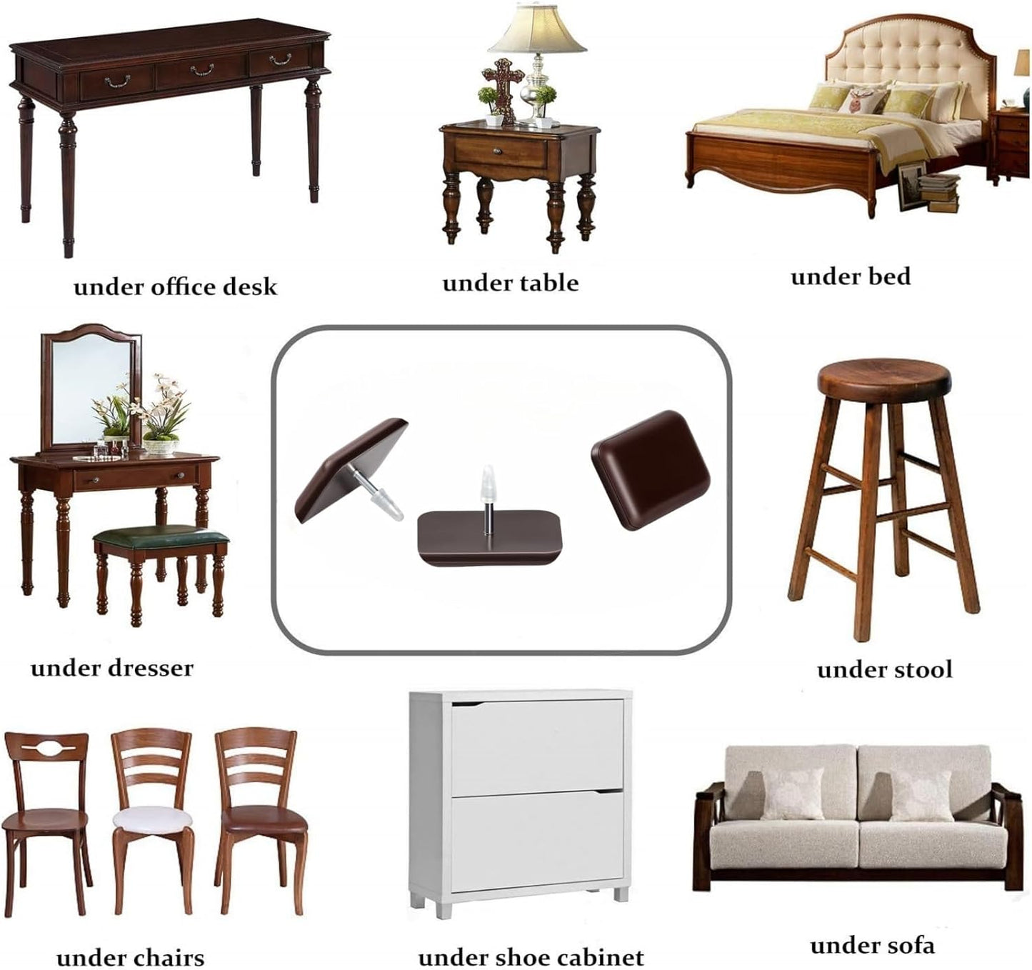 Furniture Sliders-Furnigear (Teflon) Nail in Chair Glides for Carpet and Hardwood Floor - Move Your Furniture Easily & Safely - Best Floor Protector (1x1-3/8 Nail, Brown-24 Pack)