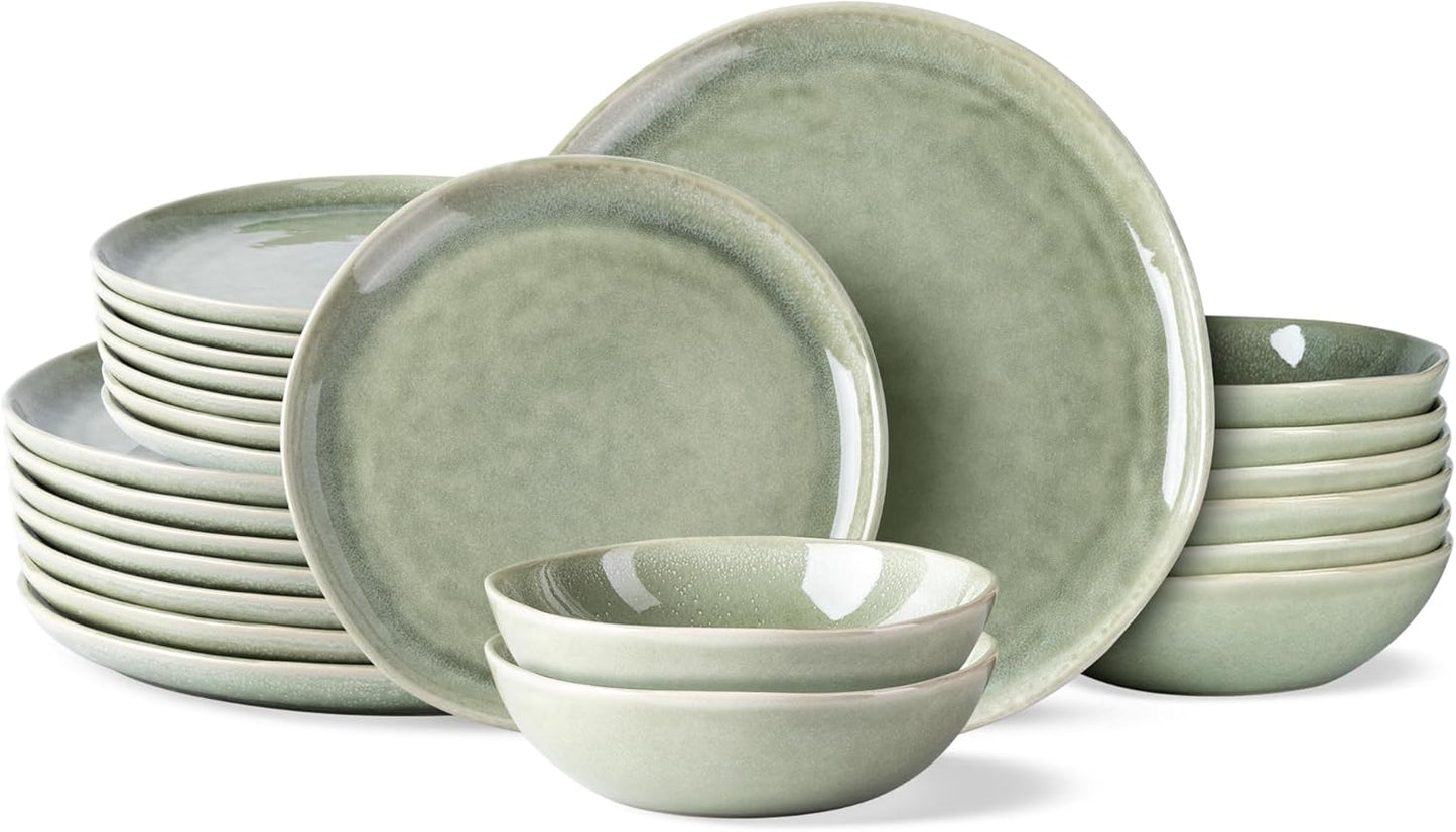 AmorArc Ceramic Dinnerware Sets,Handmade Reactive Glaze Stoneware Plates and Bowls Set,Highly Scratch Resistant | Dishwasher & Microwave Safe Dishes Set,Service for 8 (24pc)