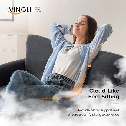 VINGLI 47" Small Couch, Linen Loveseat Sofa Black Mini Couch Mid Century Modern Decor Love Seat for Small Spaces Living Room, Bedroom, Play Room