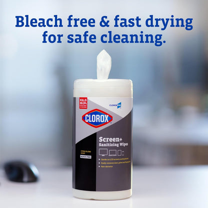 CloroxPro Clorox Screen+ Sanitizing Wipes, Bleach Free Cleaning Wipes, Citrus Blend Scent, 75 Count, Pack of 6