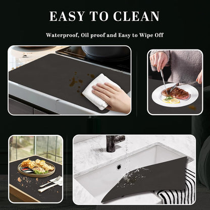 Faux Leather Placemats, Set of 4, 12''×17' Textures on Both Sides, Heat-Resistant, Waterproof and Oil-Proof, Reversible Place Mats for Kitchen, Dining Table, Outdoor-Coffee&Black