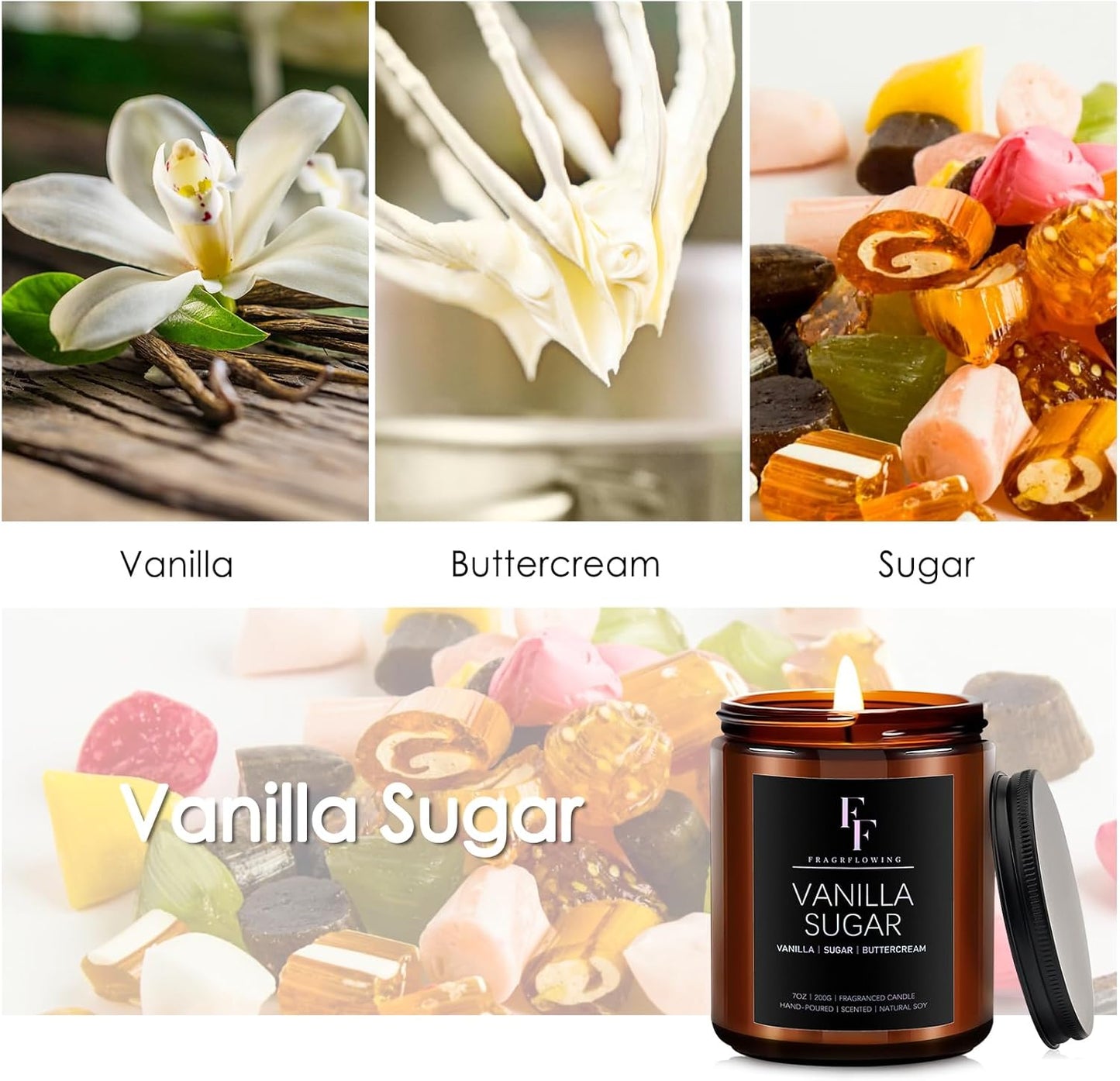 Vanilla Sugar Scented Candles for Home, Soy Wax Candle Aromatherapy Candles Gift for Women Men, 7oz