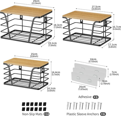 3 Pack Stackable Pantry Organizer, Trash Bag Dispenser Under Sink, Kitchen Organization and Storage, Kitchen Counter Organizer, Black