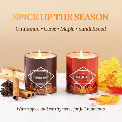 Fall Candles – 54oz (6×9oz) Soy Candles Gift Set with Autumn Scents: Pumpkin Spice, Cinnamon Clove, Apple Pie, Fireside Night, Hot Cocoa, Hello Fall – Gifts for Women & Men, Autumn Home Decor
