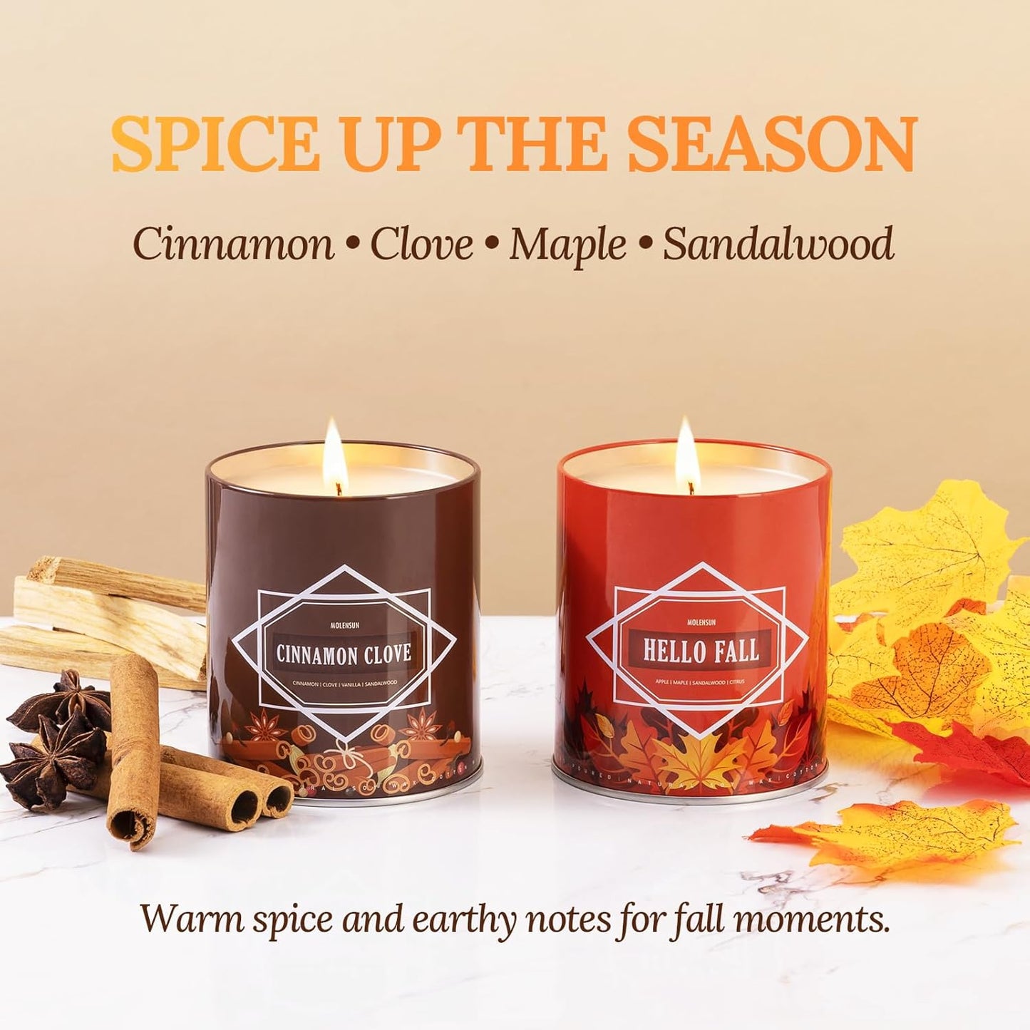 Fall Candles – 36oz (4×9oz) Soy Candles Gift Set with Autumn Scents: Pumpkin Spice, Cinnamon Clove, Apple Pie, Hello Fall – Gifts for Women & Men, Autumn Home Decor