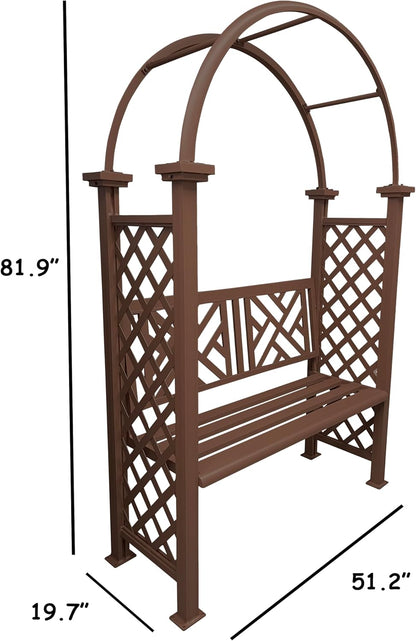 Brown Aluminum Garden Arbor Arch with 2-Seater Bench