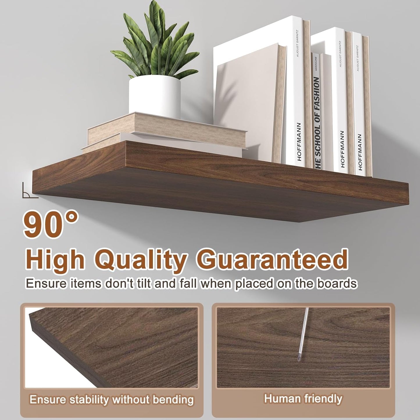 12 Inch Deep Floating Shelves for Wall 3 Pack Floating Shelves Large Storage Space Wall Mount Shelf for Living Room Kitchen Bathroom 36" W x 12" D x 1.2" H Walnut