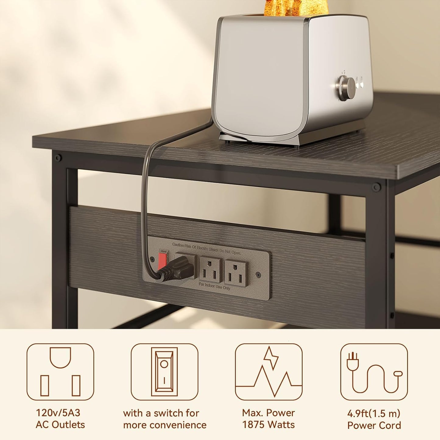 IBUYKE Kitchen Island with Storage, Bakers Rack with Power Outlet,Microwave Stand with Large Worktop,Rolling Bar Cart for Home, Outdoor, Kitchen,Black TMJ029B