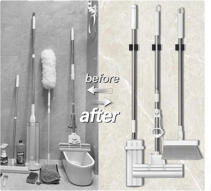 3-H Broom Hanger,Mop Holder Wall Mount 8 Pack, Broom Holder Wall Mount for Hanging and Organizing Shovel,Rake,Brush,Yard Tools in Kitchen,Laundry Room,Bathroom,House(black)