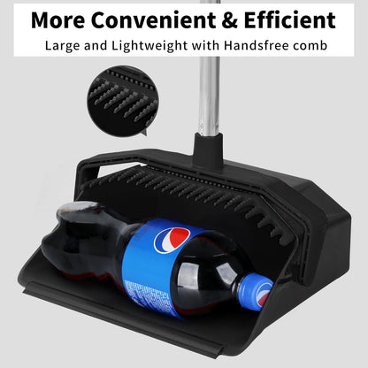 Commercial Broom and Dustpan Set, 3-Pack Broom with Dustpan Combo Set, Industrial Brooms and Dustpans Sets 51 inch Long Handle, Large Brooms and Dust Pan for Hall Lobby Office Garage - Black