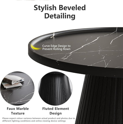 win2win Nesting Coffee Table Set of 2, Modern Coffee Table with Marble Veneer, Fluted Round Tea Table and End Table Set, Minimalist Center Tables for Living Room, Office, Black