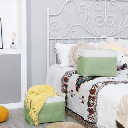 Bidtakay Baskets Fabric Closet Organizer Set of 2 Green Collapsible Storage Bins with Handles 16x12x12 in Large Decorative Tall Baskets for Shelves Nursery Baby Toys Storage Living Room Decor