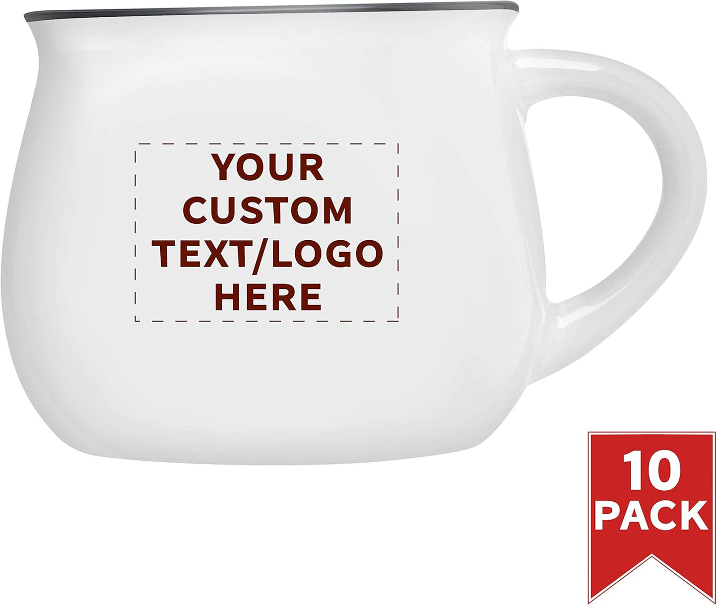 Custom Glazed Campfire Coffee Mugs 12 oz. Set of 10, Personalized Bulk Pack - Perfect for Coffee, Tea, Espresso, Hot Cocoa, Other Beverages - White