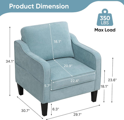 Accent Chair for Living Room, Mid Century Modern Reading Chair for Bedroom, Upholstered Armchair with Side Pockets, Comfy Single Sofa Side Chair for Office, Apartment, Small Room, Teal Green