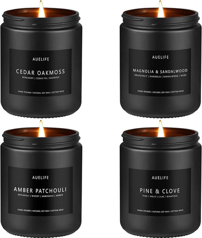 Scented Candles Set | Gifts for Men - 4 Pack Men Candle Set, Masculine Candle, Soy Candles for Home Scented, Gift for Dad Fathers Day -Scent of Cedar Oakmoss/Pine&Clove/Patchouli/Sandalwood