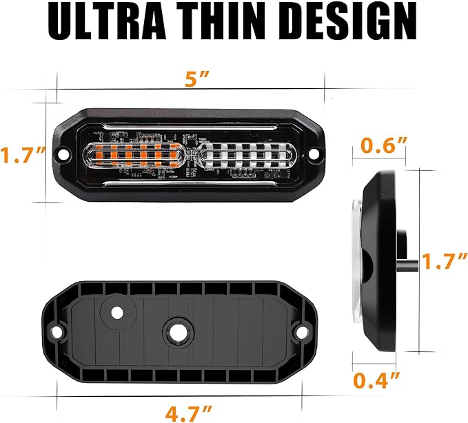 WINECO 8PCS LED Strobe Lights kit12V Sync Feature Green Amber 12LED Emergency Hazard Warning Lights with Strobe Controller for Trucks Vehicles ATV RV Cars Van