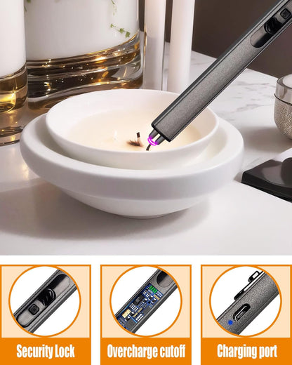 4 in1 Candle Accessory Set with Rechargeable Candle Lighter, Candle Wick Trimmer, Candle Wick Snuffer, Candle Wick Dipper, Candle Care Kit (Silver Black)