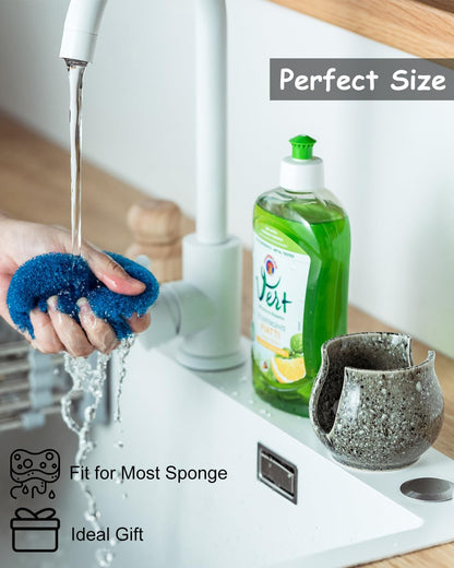Ceramic Sponge Holder, Kitchen Sponge Holder Sink Caddy Organizer Dish Rack for Kitchen Sink Suction, Bathroom, Brush, Special Gray