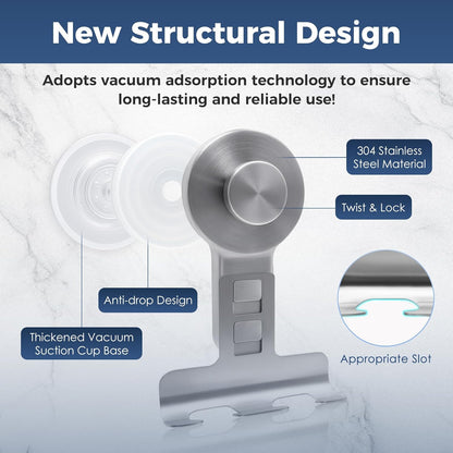 Suction Cup Razor Holder for Shower Wall 2 Pack,Heavy-Duty 15lbs Suction Hooks for Razor,Towel,Phone,Loofah, Removable Damage-Free Metal Shower Hook,Shaver Holder(Silver)