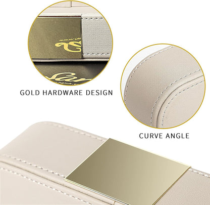 SANZIE Luxury Leather Desktop Storage Small Catchall Organizer Decorative Tray for Entryway Table to Hold Jewelry Watch Cosmetics Keys Phone Wallet, Home & Office Accessories (Metal Glided, Grey)