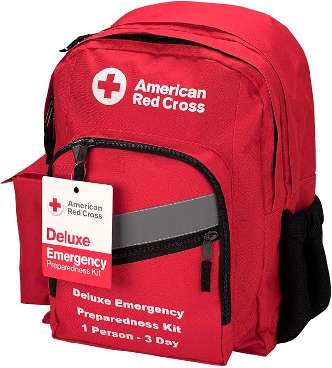 American Red Cross Officially Licensed Product | 3-Day Emergency Preparedness Deluxe Backpack | 72 Hour Survival Supplies for 1 Person | Water, Phone Charger, Blanket, Food