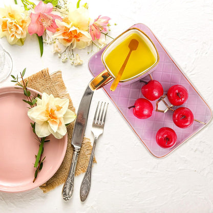 Zubebe 1 Set Coffee Mug Elegant Handbag Shaped Cup Modern Ceramic Purse Mug with Spoon and Saucer, 10oz Cute Creative Tea Cup for Office Home Woman Girls Gift (Purple)