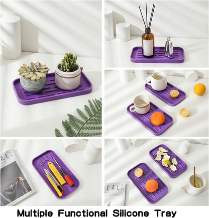 Silicone Kitchen Sink Organizer Tray for Multiple Usage,Eco-Friendly Sponges Holder for Kitchen Bathroom Counter or Sink,Dish Soap Dispenser,Scrubber,Bottle,Cup (Purple, 10"×5.3")