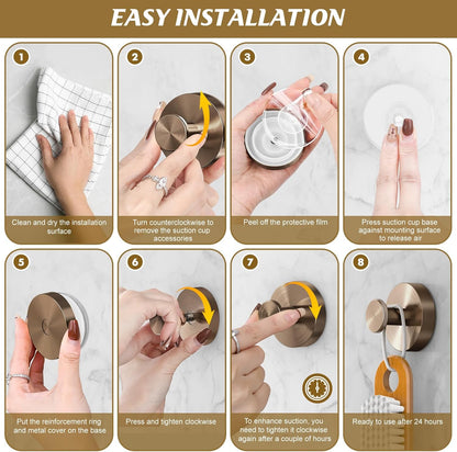 Suction Cup Hooks for Shower,4Pcs Shower Towel Suction Hooks,No Drill Towel Hooks for Bathroom Wall,Kitchen,Glass,Mirror,Tile to Hang Towels,Robes,Loofah-Champagne Bronze