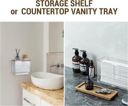 MyGift Deluxe Modern Metal Folded Commercial Paper Towel Holder with Rustic Burnt Solid Wood Tray Lid, Wall Mounted Trifold Multifold Z Fold Disposable Napkin Dispenser (Acrylic & Acacia Wood)