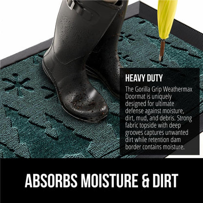 GORILLA GRIP 100% Waterproof All-Season WeatherMax Doormat, 47x35, US Designed Natural Rubber, Stain and Fade Resistant, Low Profile Indoor Outdoor Door Mats, Easy Clean Patio Mat, Green Snowscape