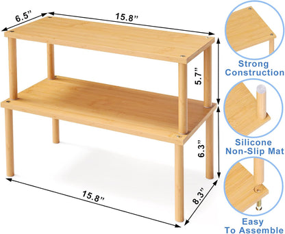 Cabinet Organizer Shelf(Set of 2),Kitchen Counter Shelves,Bamboo Stackable Expandable Spice Rack Countertop(Large)