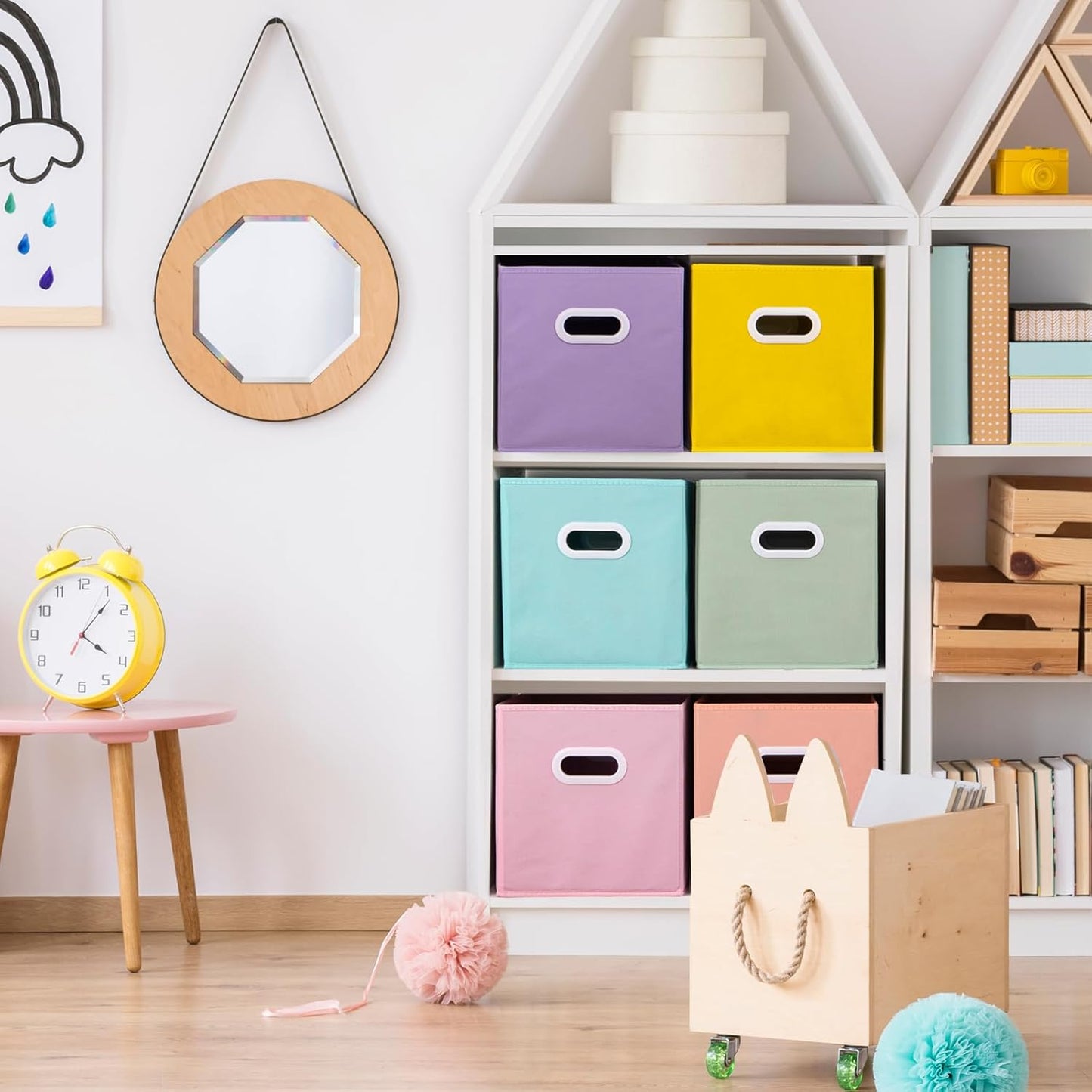 Stero Fabric Storage Cubes Bins, 13 inch Fun Colored Foldable Storage Baskets with Dual Plastic Handle for Home, Kids Room, Closet and Toys Organization, Multi Colored, Set of 6