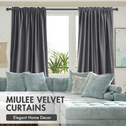 MIULEE Grey Velvet Curtains Thermal Insulated Blackout Curtain Drapes for Bedroom Living Room Darkening 72 Inches Long Curtains Panels Rod Pocket Set of 2